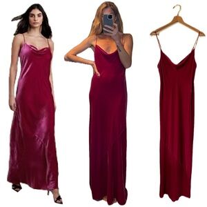 Banana Republic Rita Pink Velour Velvet Spaghetti Strap Draped Collar Slip Dress